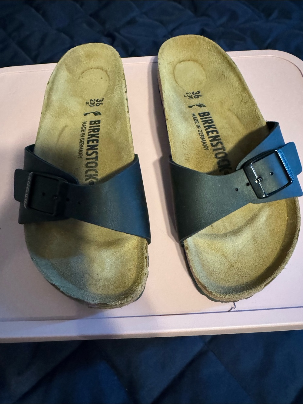 Birkenstock Black Leather Single-Strap Slide with Silver Buckle - Picture 3 of 5